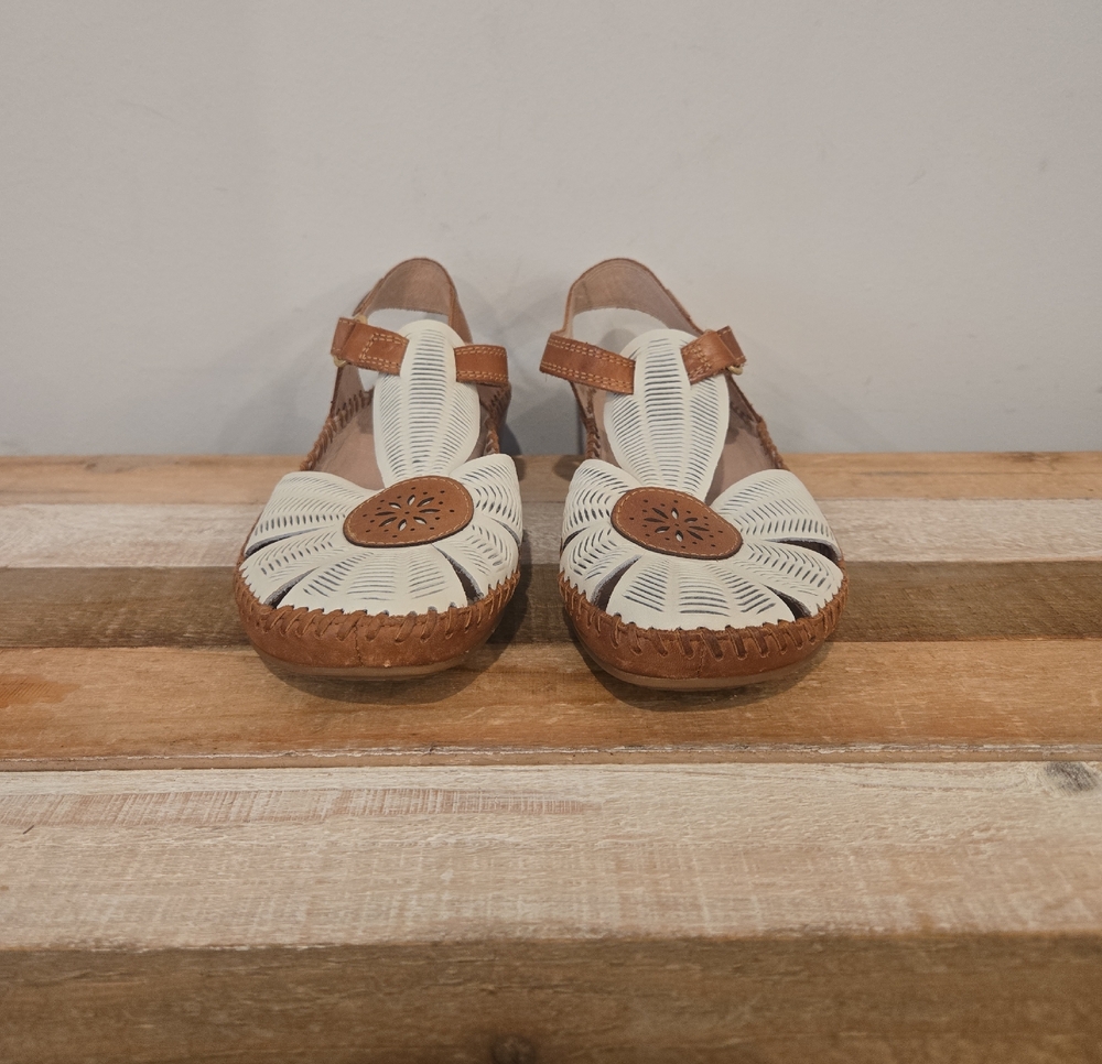 Pikolinos Puerto Vallarta T-Strap Sandals Leather Nata White Sz 38 US 7.5 - 8 - Picture 2 of 9